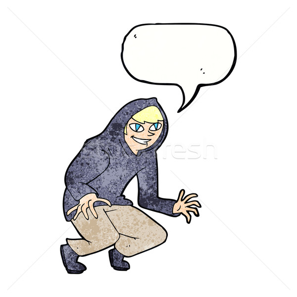 cartoon mischievous boy in hooded top with speech bubble Stock photo © lineartestpilot