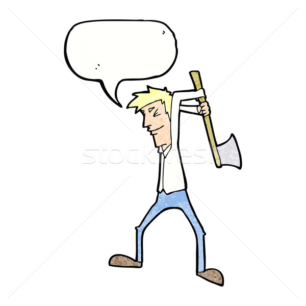cartoon man swinging axe with speech bubble Stock photo © lineartestpilot