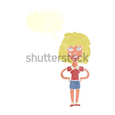 Cartoon taai vrouw tekstballon hand ontwerp Stockfoto © lineartestpilot