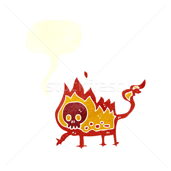 Desenho animado pequeno fogo demônio balão de fala mão Foto stock © lineartestpilot