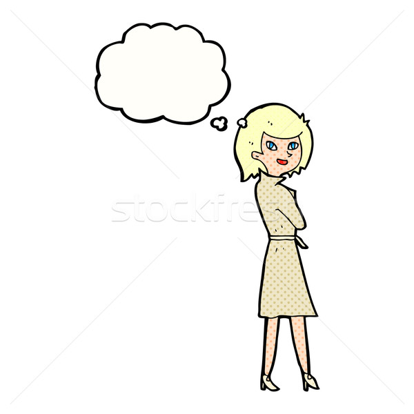Cartoon kobieta okop płaszcz bubble myśl strony Zdjęcia stock © lineartestpilot