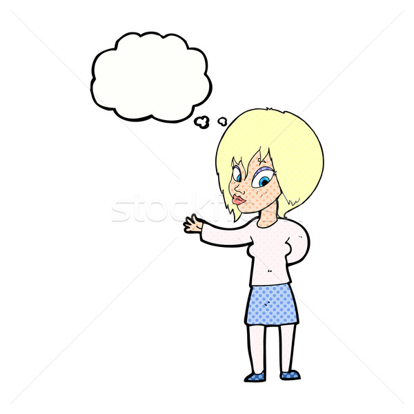 Cartoon femme Bienvenue geste bulle de pensée [[stock_photo]] © lineartestpilot
