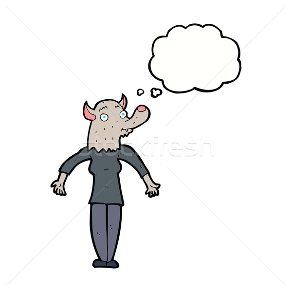 Cartoon loup-garou femme bulle de pensée main design Photo stock © lineartestpilot