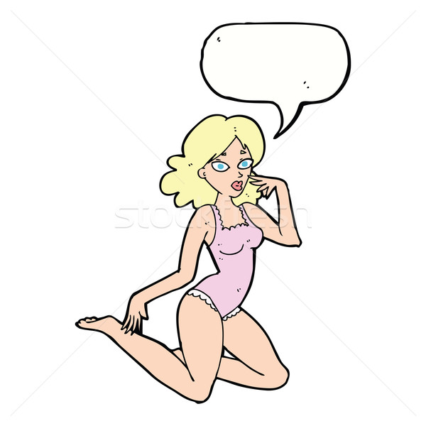 Desenho animado mulher lingerie balão de fala mão sensual Foto stock © lineartestpilot