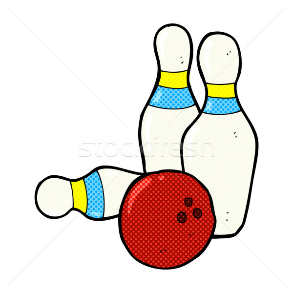 Zehn Pin Bowling Comic Karikatur Retro Stock foto © lineartestpilot