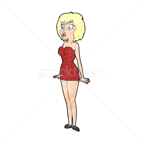Cartoon étonné femme court robe main [[stock_photo]] © lineartestpilot