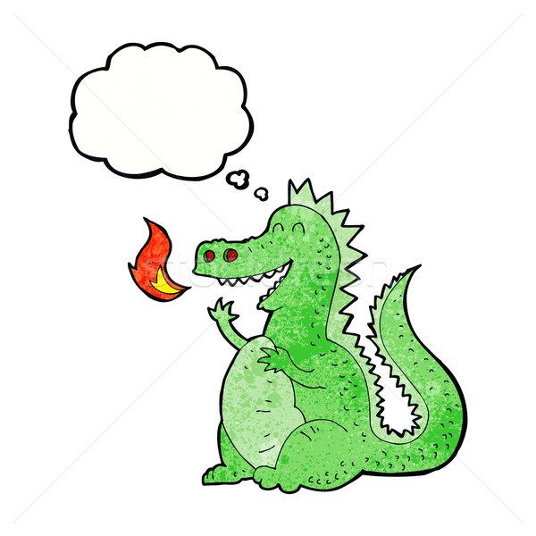 Desenho animado fogo respiração dragão balão de pensamento mão Foto stock © lineartestpilot