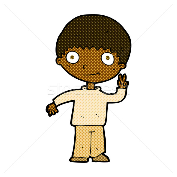 comic cartoon boy giving peace sign Stock photo © lineartestpilot