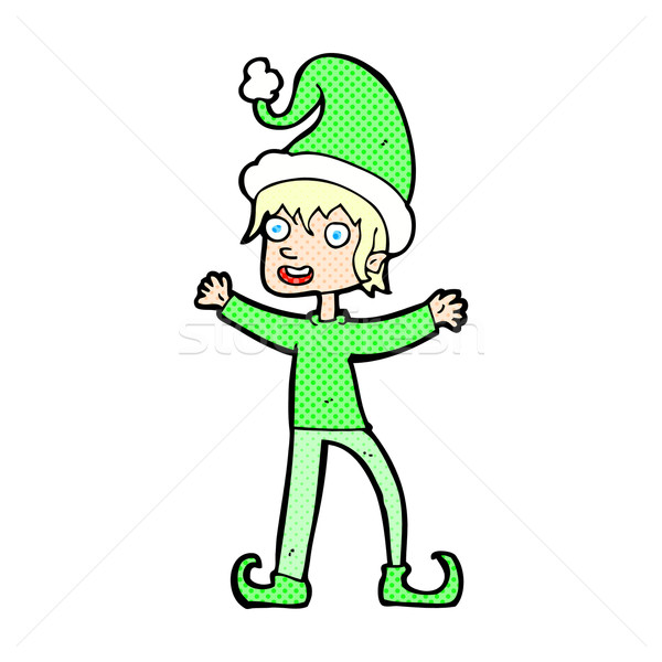 Comic desen animat emotionat Crăciun elf retro Imagine de stoc © lineartestpilot