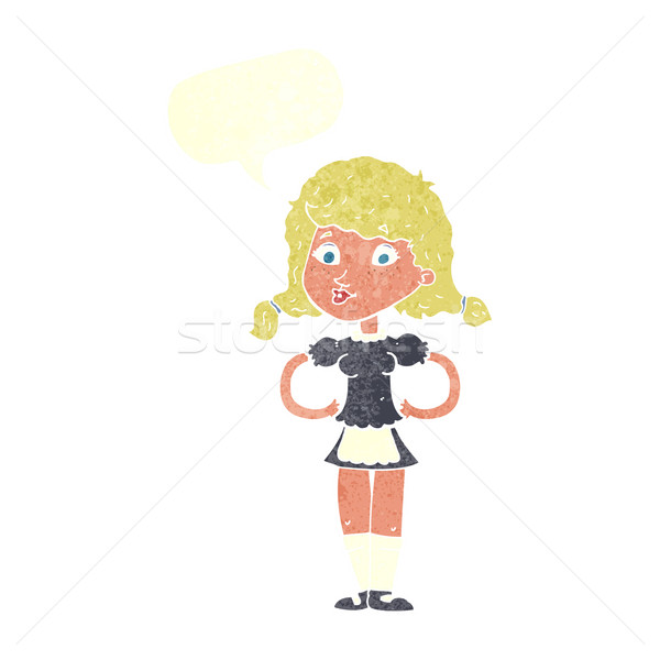 Desenho animado feliz garçonete mulher balão de fala mão Foto stock © lineartestpilot