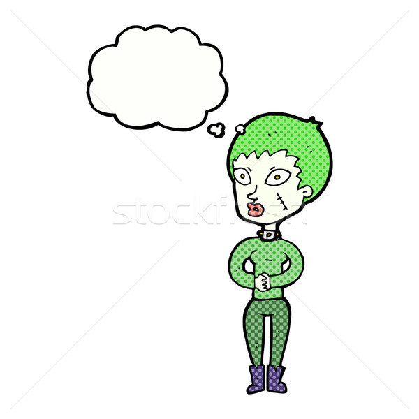 Karikatur Zombie Mädchen Gedankenblase Frau Hand Stock foto © lineartestpilot