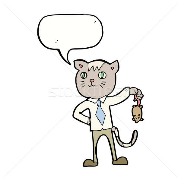 cartoon business cat with dead mouse with speech bubble Stock photo © lineartestpilot