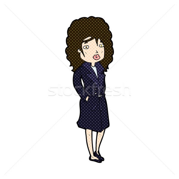 Dessinées cartoon femme tranchée manteau rétro [[stock_photo]] © lineartestpilot