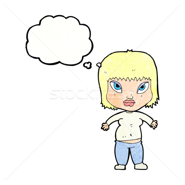 Karikatur Übergewicht Frau Gedankenblase Mädchen Hand Stock foto © lineartestpilot