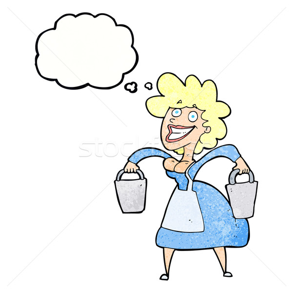 cartoon milkmaid carrying buckets with thought bubble Stock photo © lineartestpilot