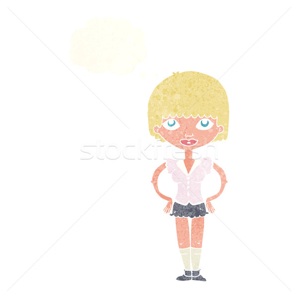 Cartoon femme mains hanches bulle de pensée main [[stock_photo]] © lineartestpilot