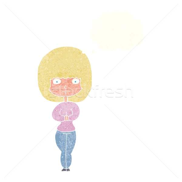 Desen animat timid femeie bule gandire mână proiect Imagine de stoc © lineartestpilot