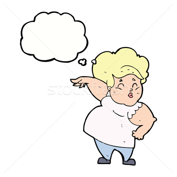 Cartoon feliz sobrepeso dama burbuja de pensamiento mano Foto stock © lineartestpilot