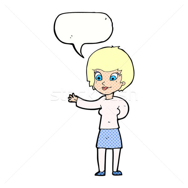 Stock photo: cartoon welcoming woman with speech bubble