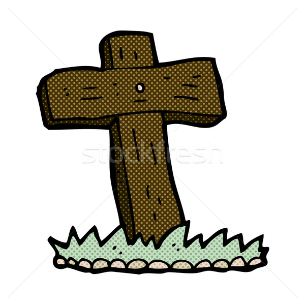comic cartoon wooden cross grave Stock photo © lineartestpilot