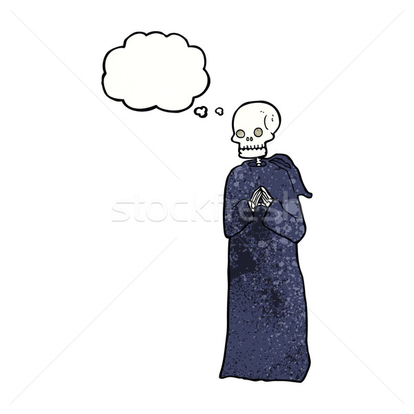 Desenho animado esqueleto preto robe balão de pensamento mão Foto stock © lineartestpilot