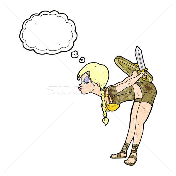 Cartoon vikingo nina burbuja de pensamiento mujer mano Foto stock © lineartestpilot