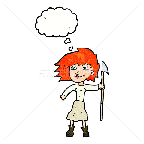 cartoon woman with spear with thought bubble Stock photo © lineartestpilot
