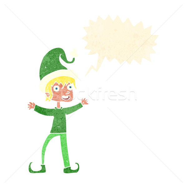 Cartoon возбужденный Рождества эльф речи пузырь стороны Сток-фото © lineartestpilot