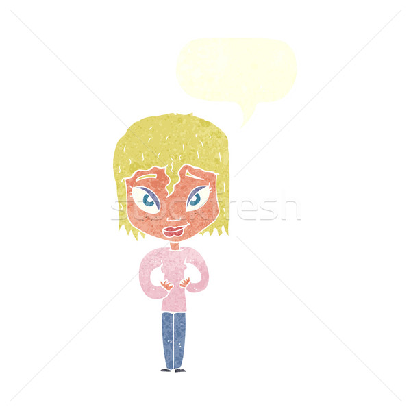 Cartoon satisfait femme bulle main design [[stock_photo]] © lineartestpilot