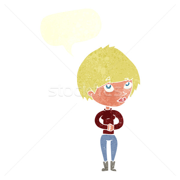 cartoon woman considering with speech bubble Stock photo © lineartestpilot