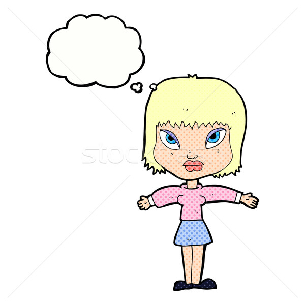cartoon woman with outstretched arms with thought bubble Stock photo © lineartestpilot