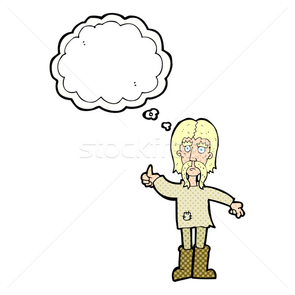 cartoon hippie man giving thumbs up symbol with thought bubble Stock photo © lineartestpilot