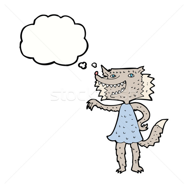 Cartoon loup fille bulle de pensée femme main [[stock_photo]] © lineartestpilot