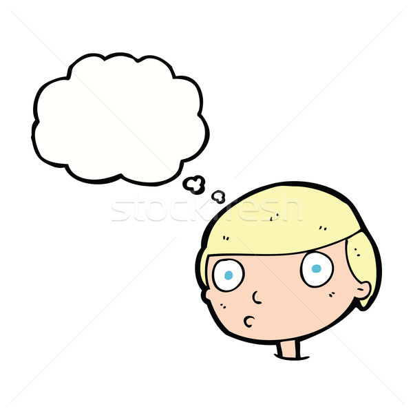 Cartoon jongen staren gedachte bel hand man Stockfoto © lineartestpilot