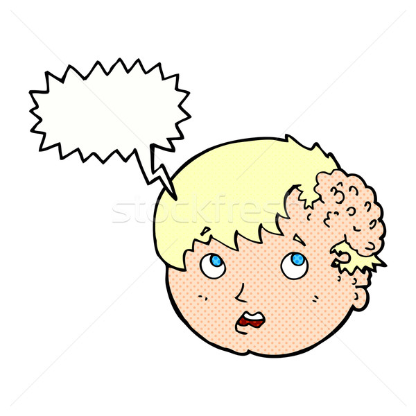 Desenho animado menino feio crescimento cabeça balão de fala Foto stock © lineartestpilot