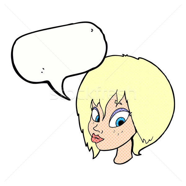 cartoon pretty female face pouting with speech bubble Stock photo © lineartestpilot