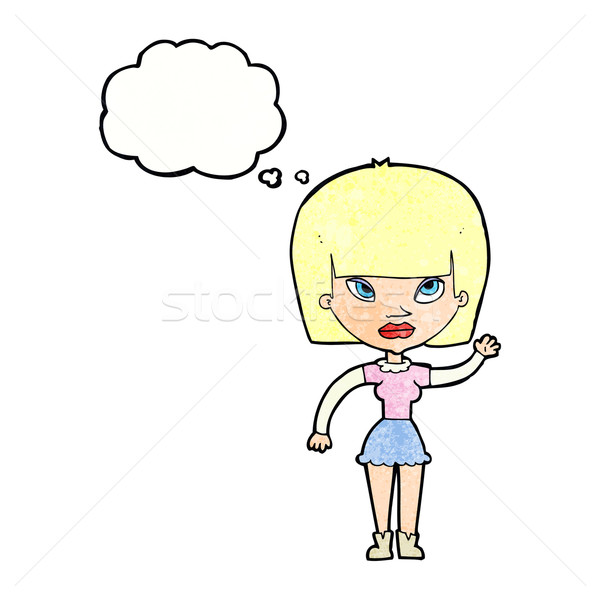 cartoonw woman waving with thought bubble Stock photo © lineartestpilot