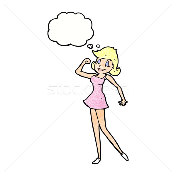 cartoon woman with can do attitude with thought bubble Stock photo © lineartestpilot