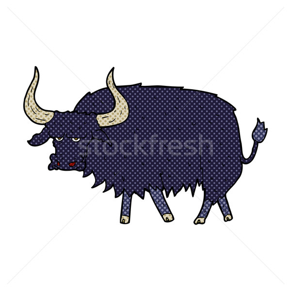 Dessinées cartoon agacé poilue ox rétro Photo stock © lineartestpilot