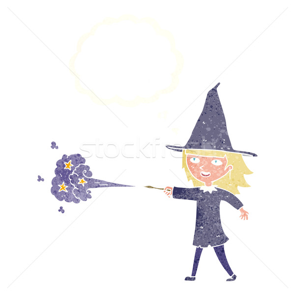 cartoon witch girl casting spell with thought bubble Stock photo © lineartestpilot