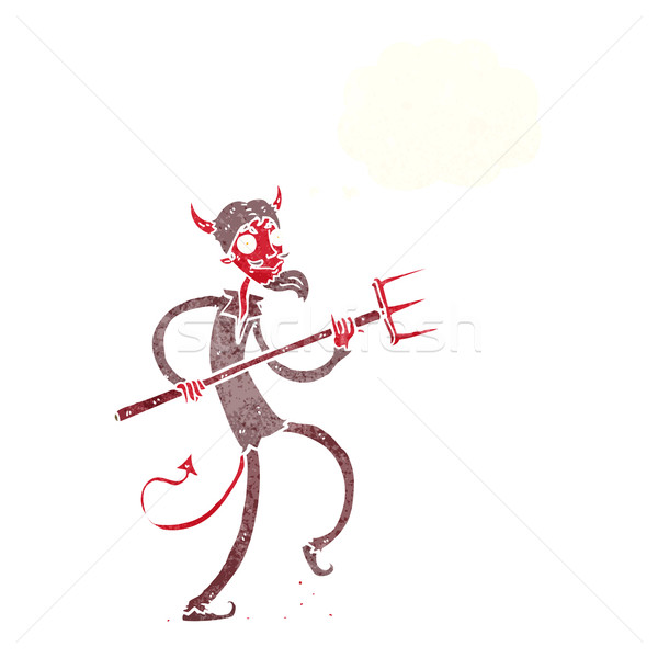 cartoon devil with pitchfork with thought bubble Stock photo © lineartestpilot