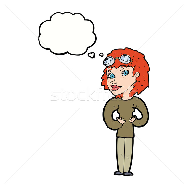 cartoon aviator woman with thought bubble Stock photo © lineartestpilot