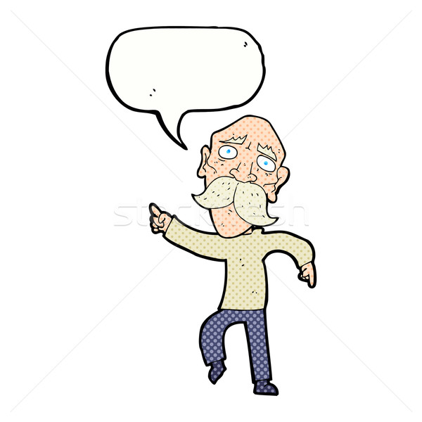 Stock photo: cartoon sad old man pointing with speech bubble