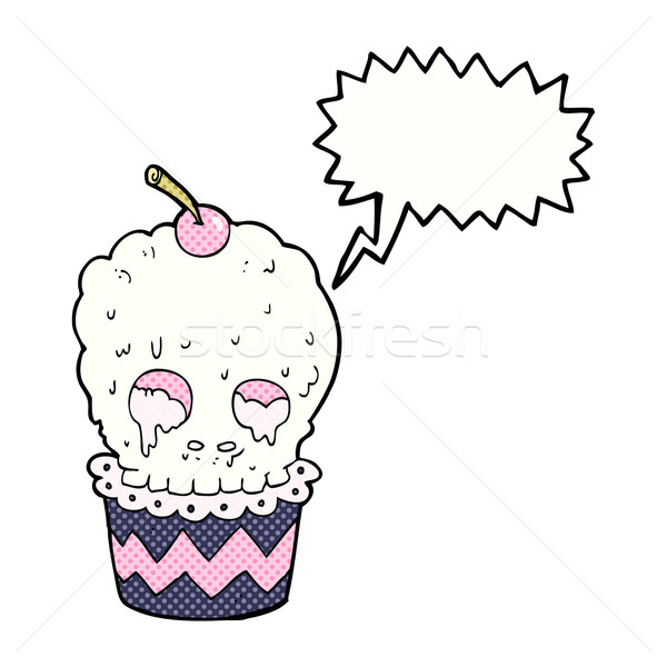 spooky skull cupcake cartoon with speech bubble Stock photo © lineartestpilot