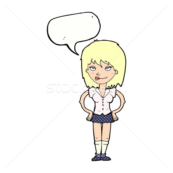 Cartoon vrouw handen heupen tekstballon hand Stockfoto © lineartestpilot