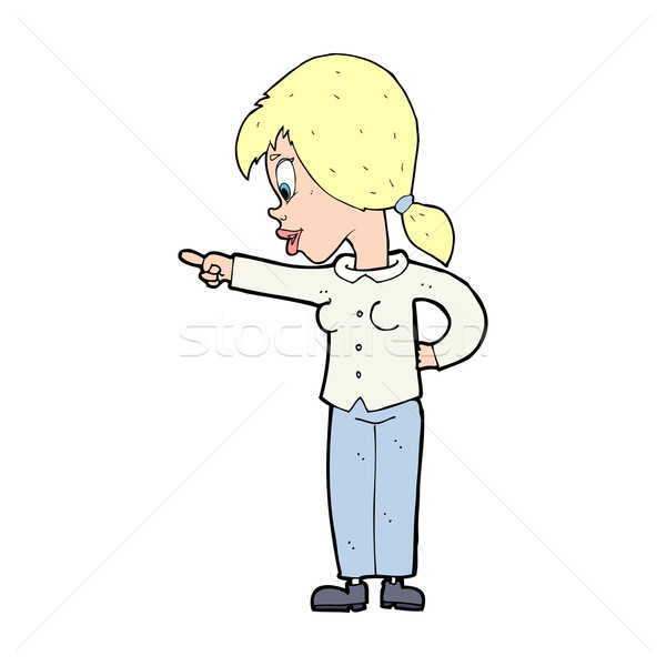Cartoon entuzjastyczny kobieta wskazując strony projektu Zdjęcia stock © lineartestpilot