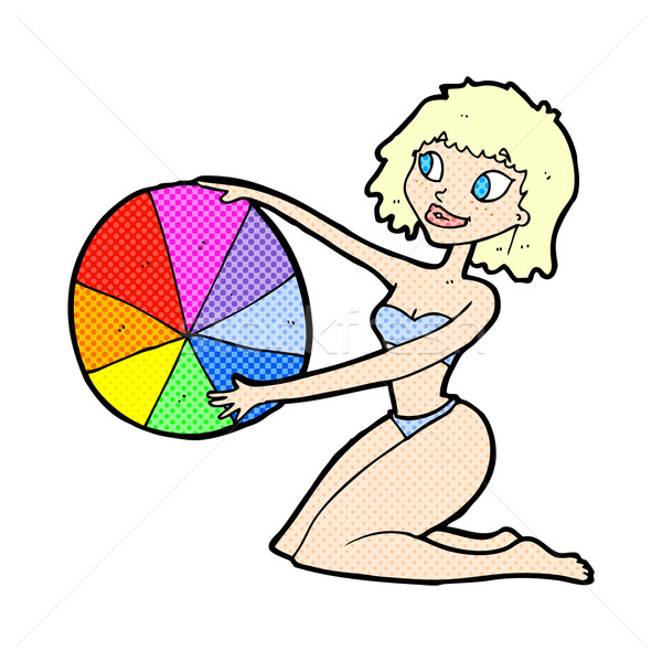 Comic Karikatur bikini Mädchen Beachball Retro Stock foto © lineartestpilot