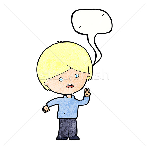 cartoon unhappy boy giving peace sign with speech bubble Stock photo © lineartestpilot