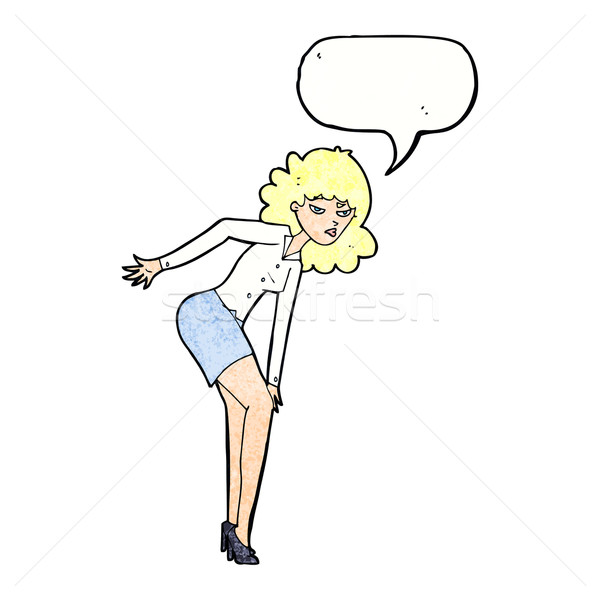 Desenho animado irritado mulher joelho balão de fala mão Foto stock © lineartestpilot