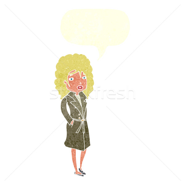 Cartoon femme tranchée manteau bulle main [[stock_photo]] © lineartestpilot